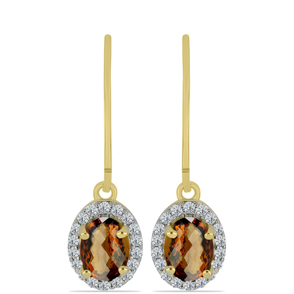 Cercei din Argint 925 Placat cu Aur ( 1.98 grame ) cu Cuarț Coniac și Topaz Alb 1.6 Carate 1 
