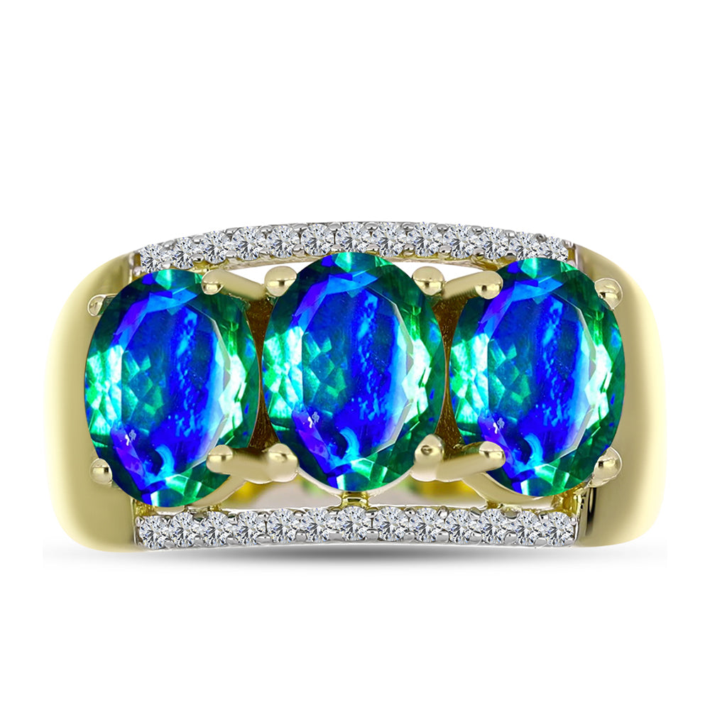 Inel din Argint 925 Placat cu Aur ( 4.79 grame ) cu Cuarț Păun și Topaz Alb 3.76 Carate 1 