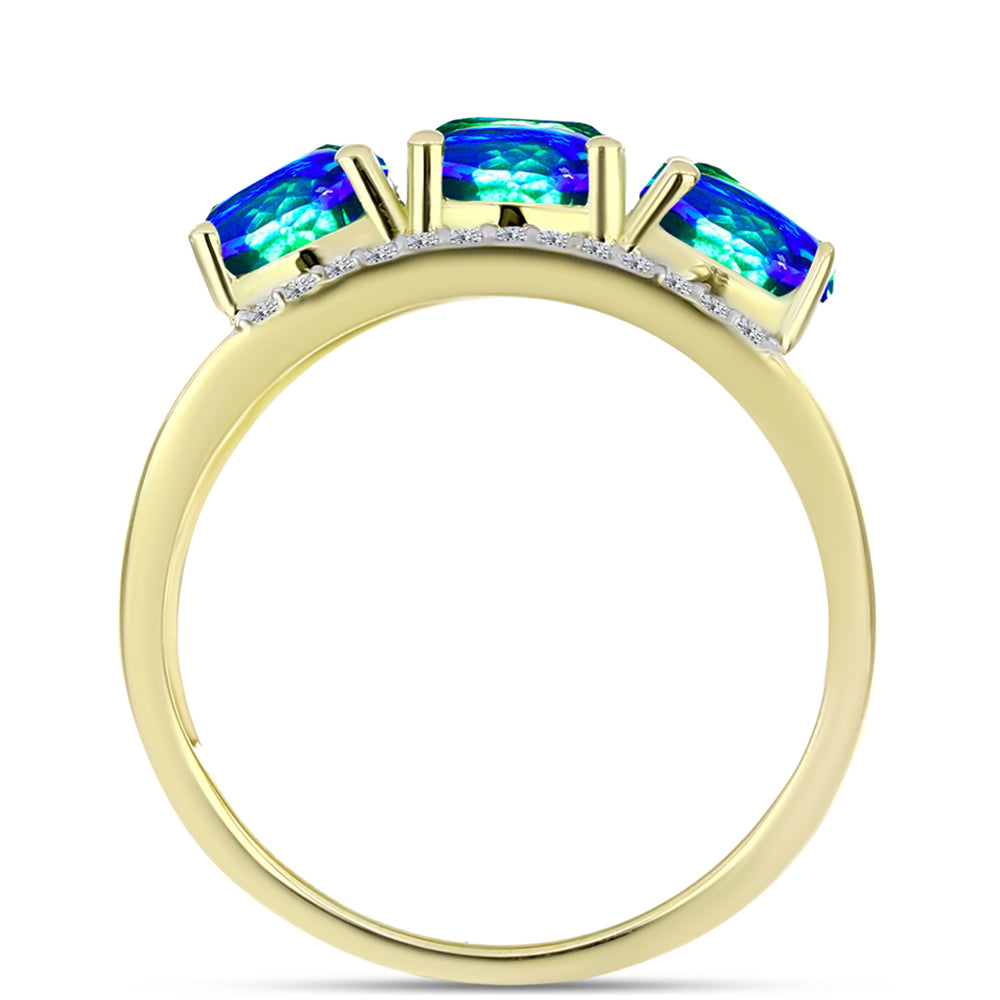 Inel din Argint 925 Placat cu Aur ( 4.79 grame ) cu Cuarț Păun și Topaz Alb 3.76 Carate