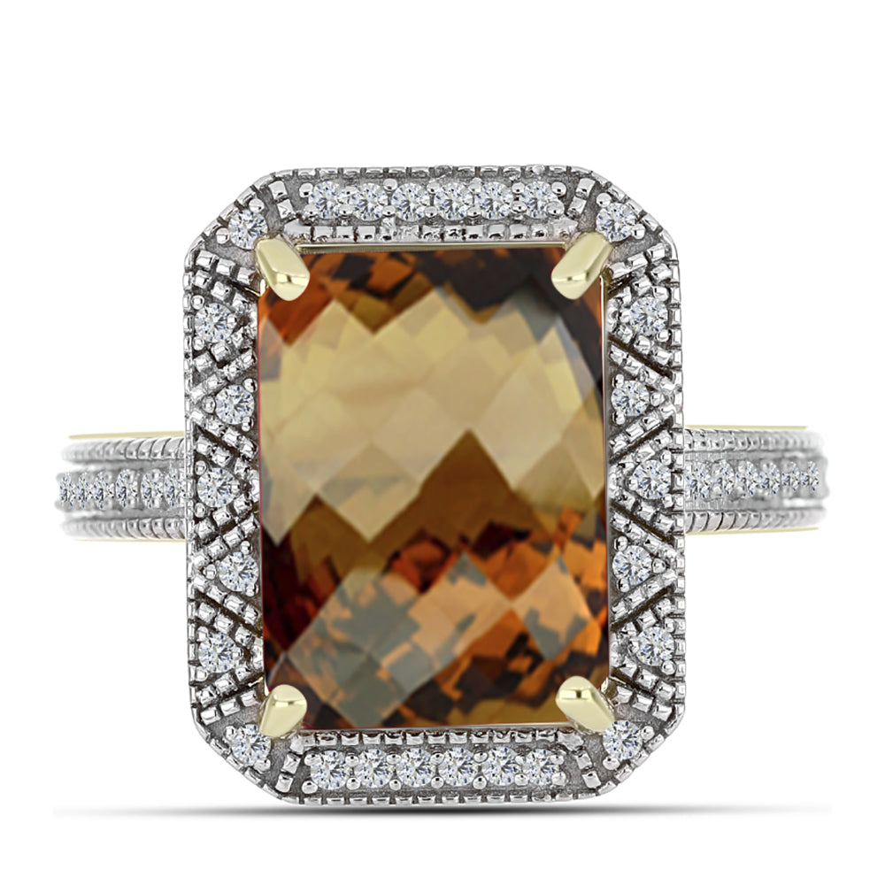 Inel din Argint 925 Placat cu Aur ( 7.26 grame ) cu Cuarț Coniac și Topaz Alb 5.91 Carate