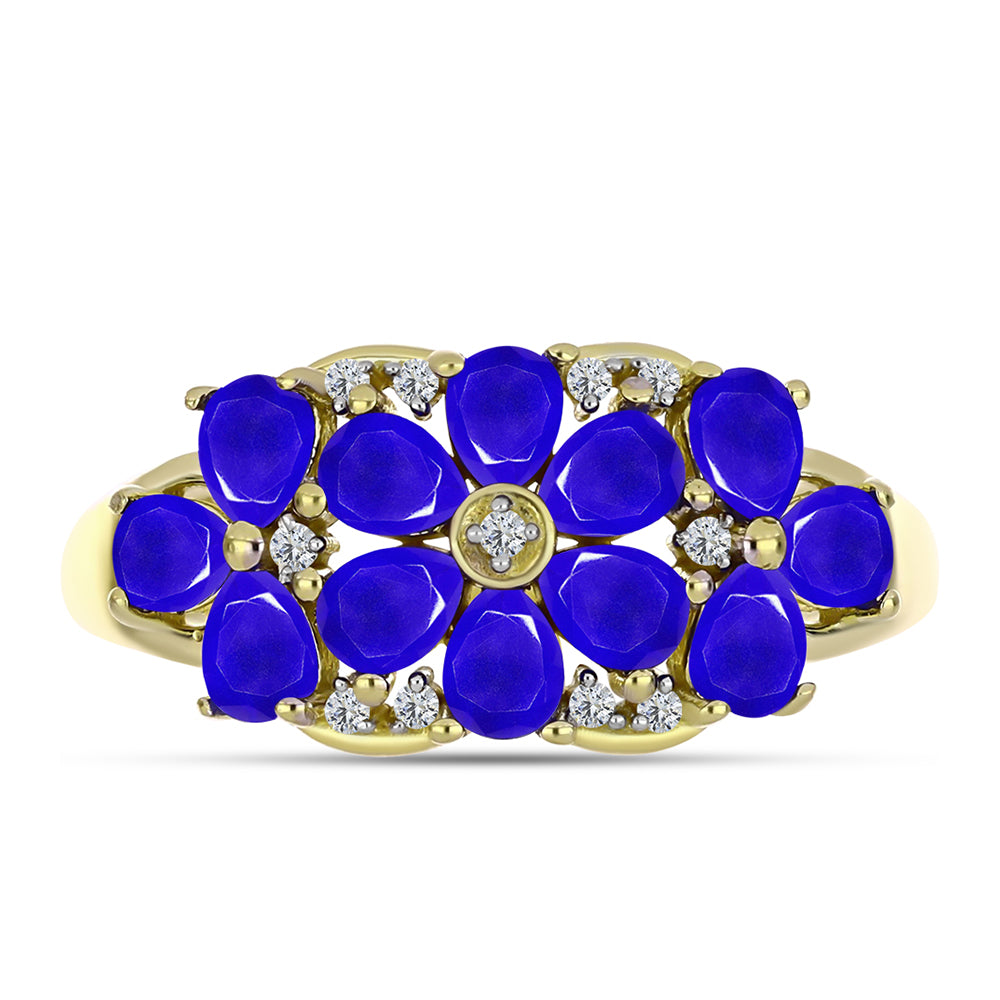 Inel din Argint 925 Placat cu Aur ( 3.96 grame ) cu Agat Albastru și Topaz Alb 1.87 Carate 1 