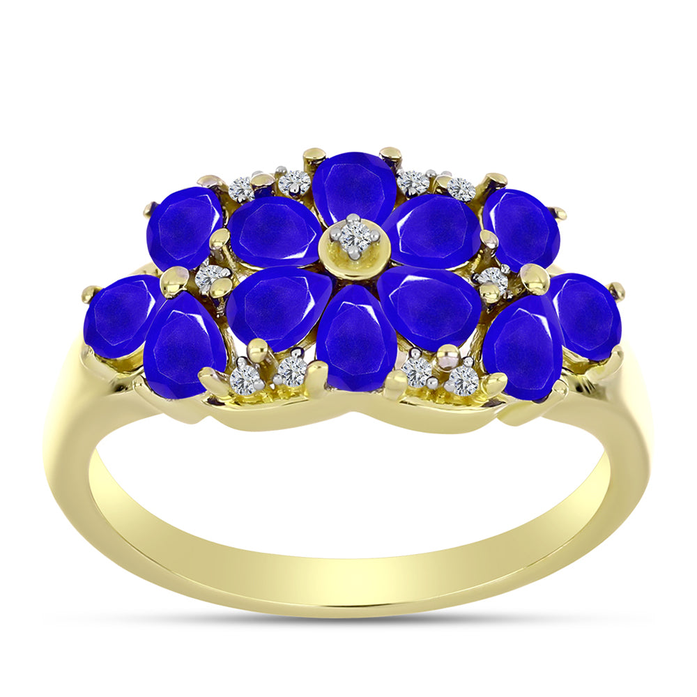 Inel din Argint 925 Placat cu Aur ( 3.96 grame ) cu Agat Albastru și Topaz Alb 1.87 Carate