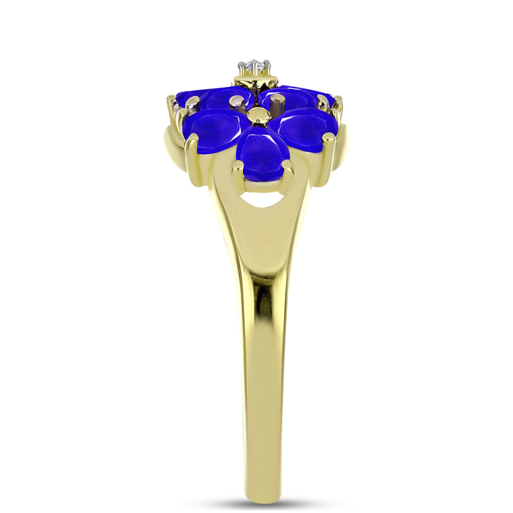 Inel din Argint 925 Placat cu Aur ( 3.96 grame ) cu Agat Albastru și Topaz Alb 1.87 Carate