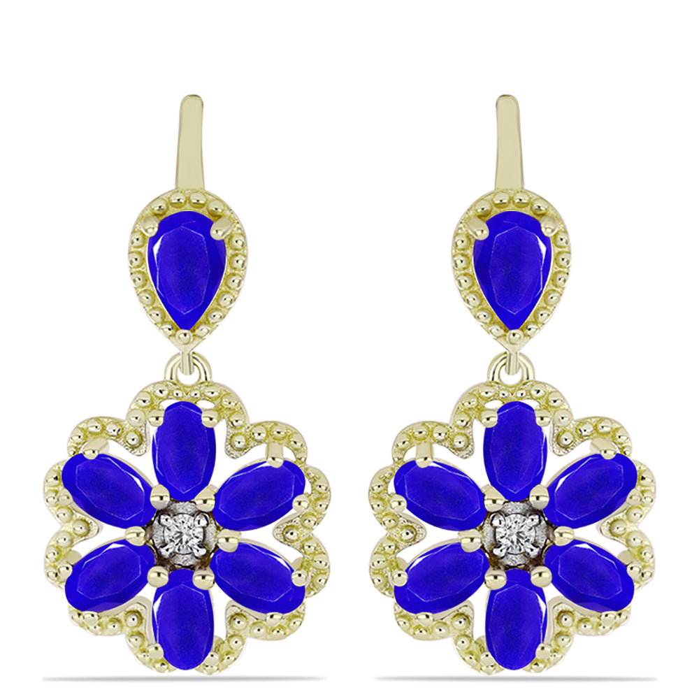 Cercei din Argint 925 Placat cu Aur ( 5.95 grame ) cu Agat Albastru și Topaz Alb 3.24 Carate