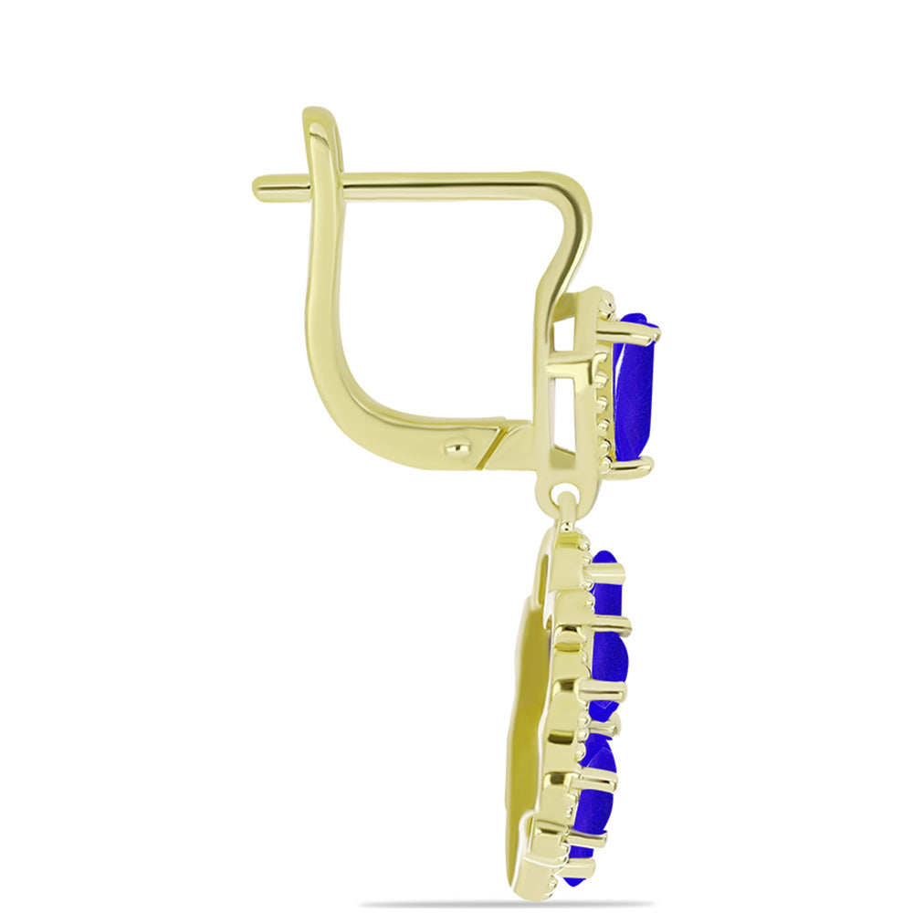 Cercei din Argint 925 Placat cu Aur ( 5.95 grame ) cu Agat Albastru și Topaz Alb 3.24 Carate 2 