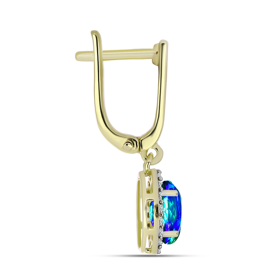 Cercei din Argint 925 Placat cu Aur ( 3.42 grame ) cu Cuarț Păun și Topaz Alb 2.82 Carate 2 