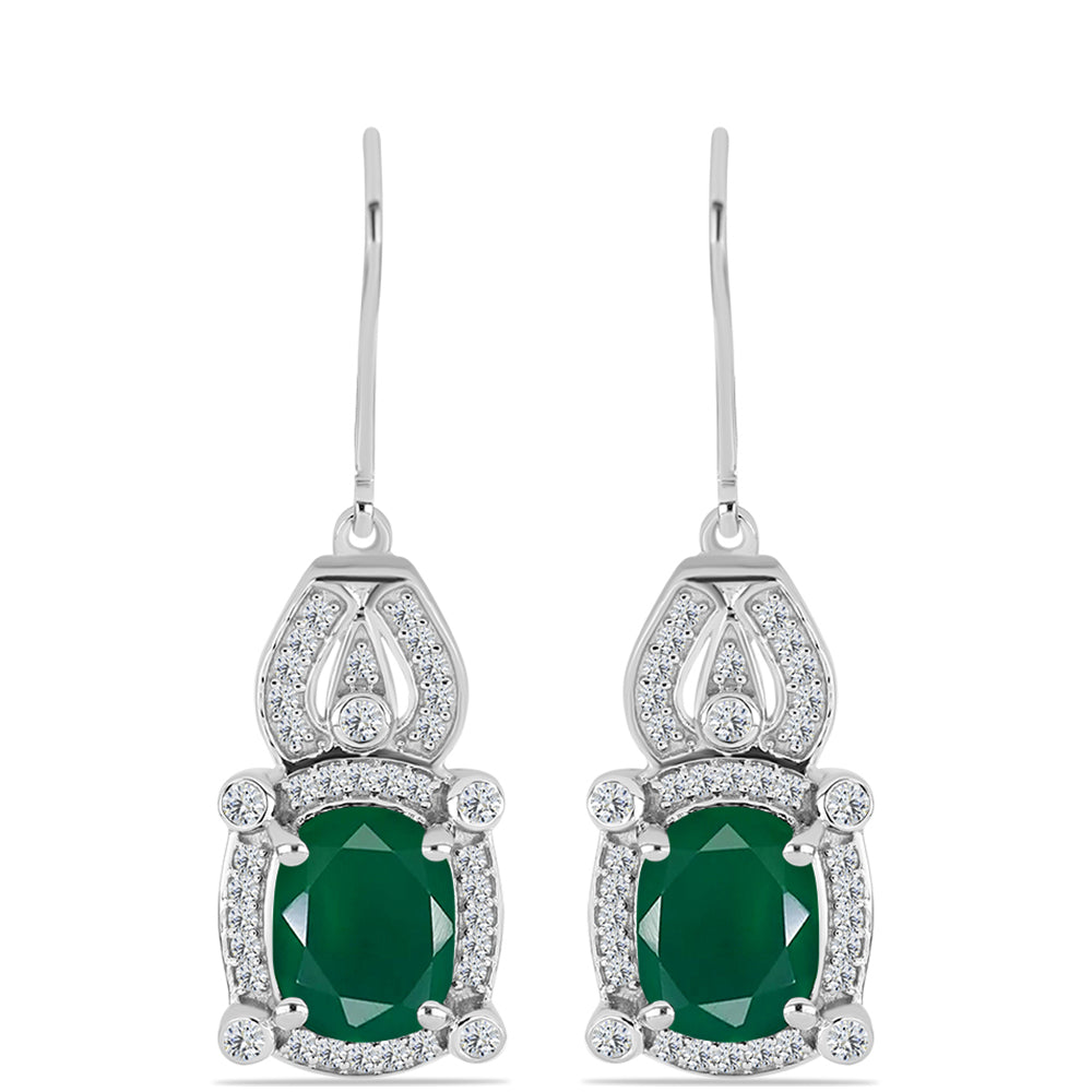Cercei din Argint 925 ( 4.16 grame ) cu Calcedon Verde și Topaz Alb 3.92 Carate