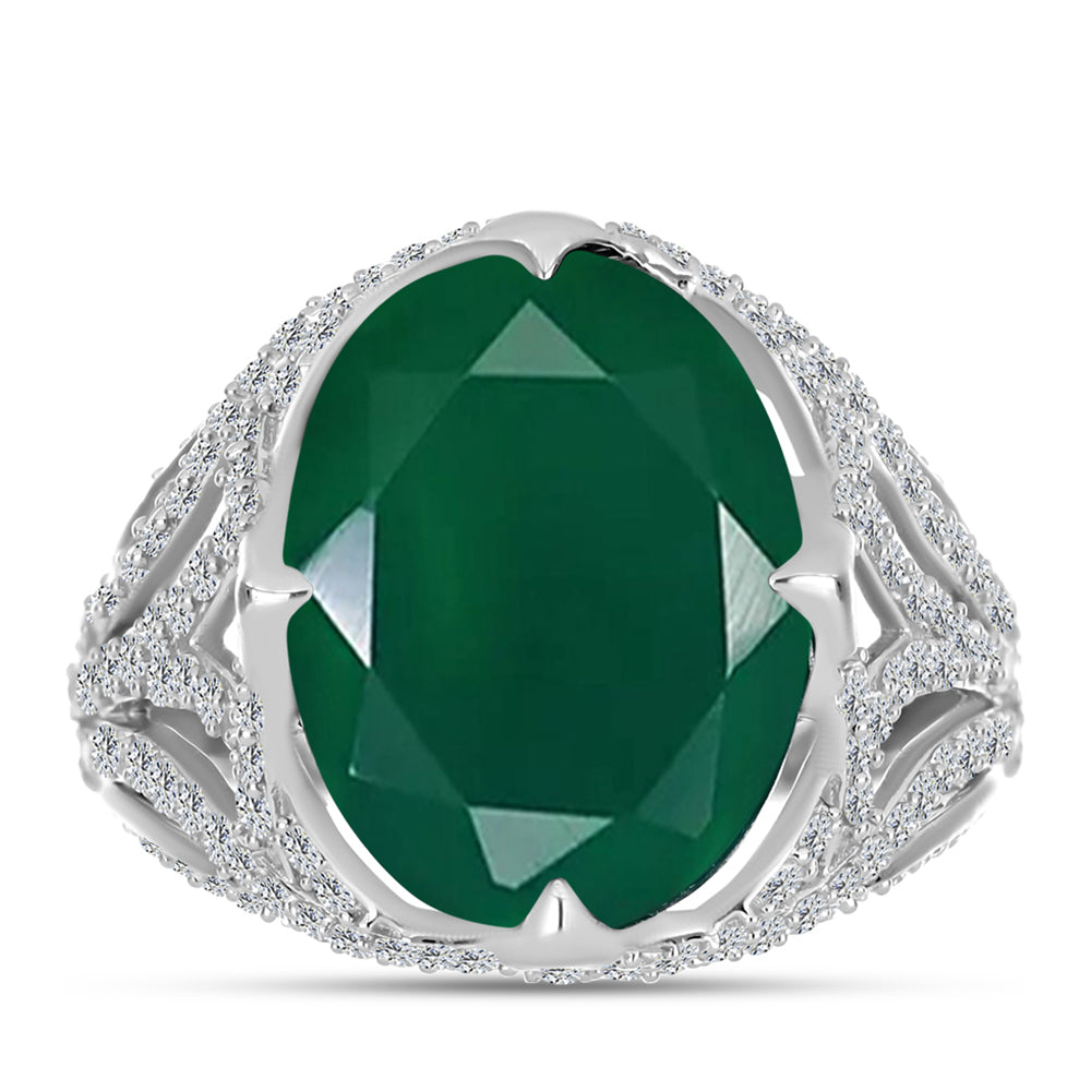 Inel din Argint 925 ( 3.8 grame ) cu Calcedon Verde și Topaz Alb 9.43 Carate 1 