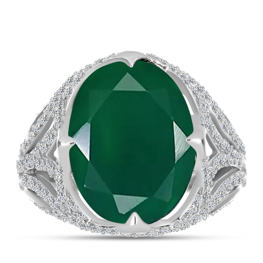 Inel din Argint 925 ( 3.8 grame ) cu Calcedon Verde și Topaz Alb 9.43 Carate