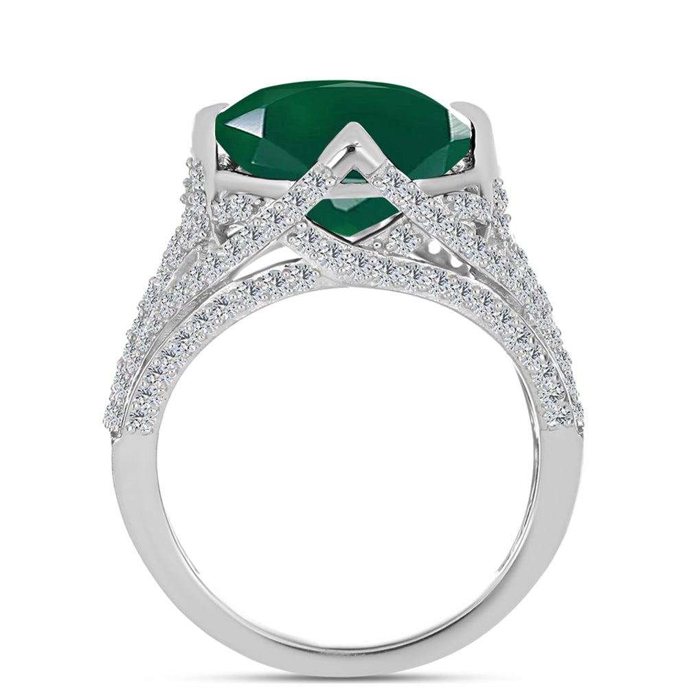 Inel din Argint 925 ( 3.8 grame ) cu Calcedon Verde și Topaz Alb 9.43 Carate