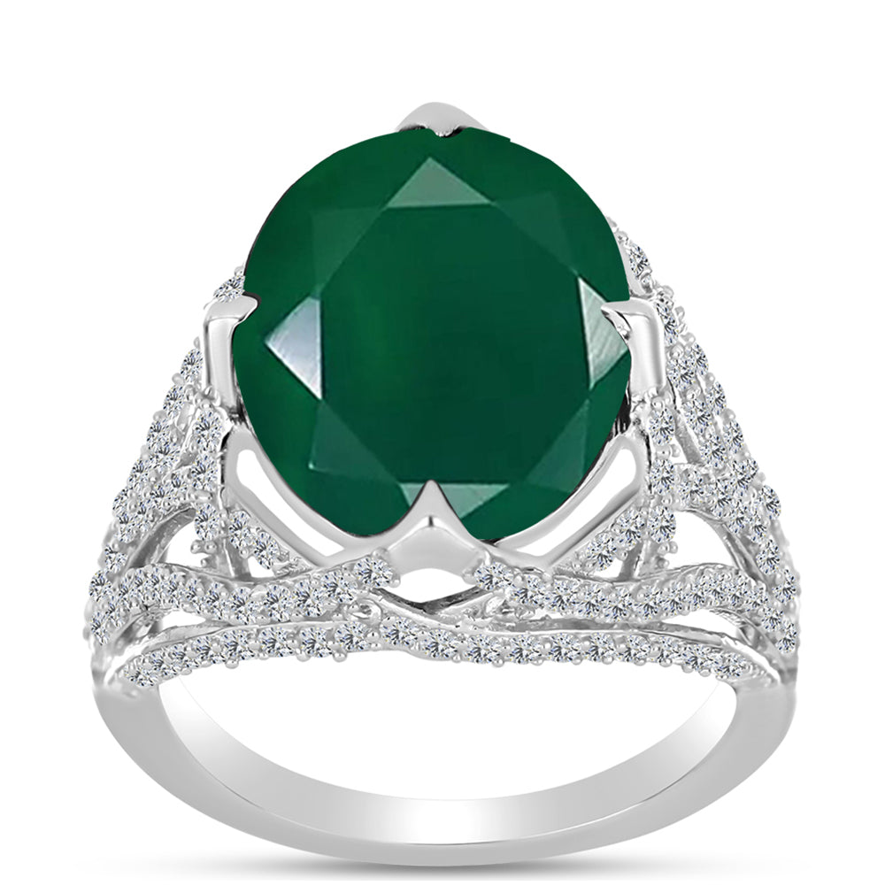 Inel din Argint 925 ( 3.8 grame ) cu Calcedon Verde și Topaz Alb 9.43 Carate 3 