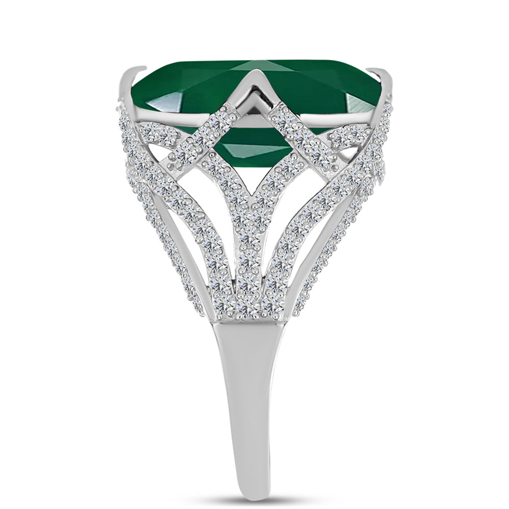 Inel din Argint 925 ( 3.8 grame ) cu Calcedon Verde și Topaz Alb 9.43 Carate