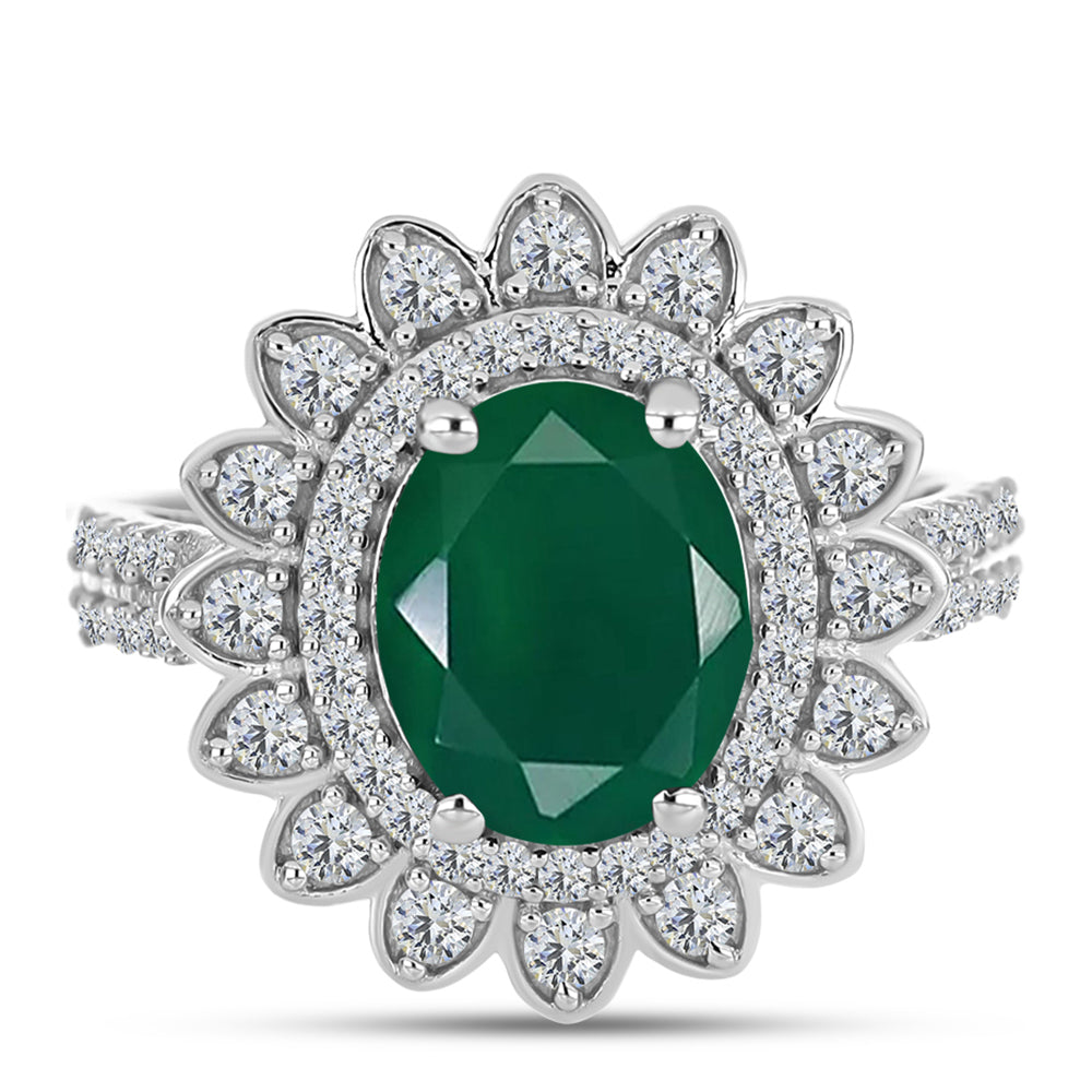 Inel din Argint 925 ( 4.26 grame ) cu Calcedon Verde și Topaz Alb 3.09 Carate 1 