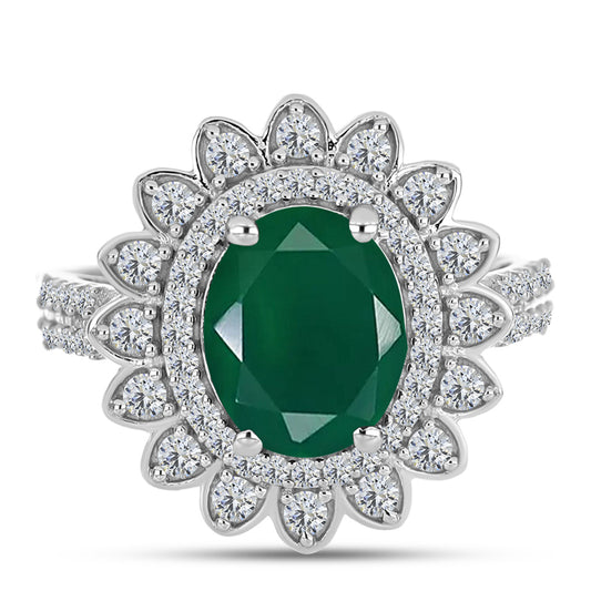 Inel din Argint 925 ( 4.26 grame ) cu Calcedon Verde și Topaz Alb 3.09 Carate