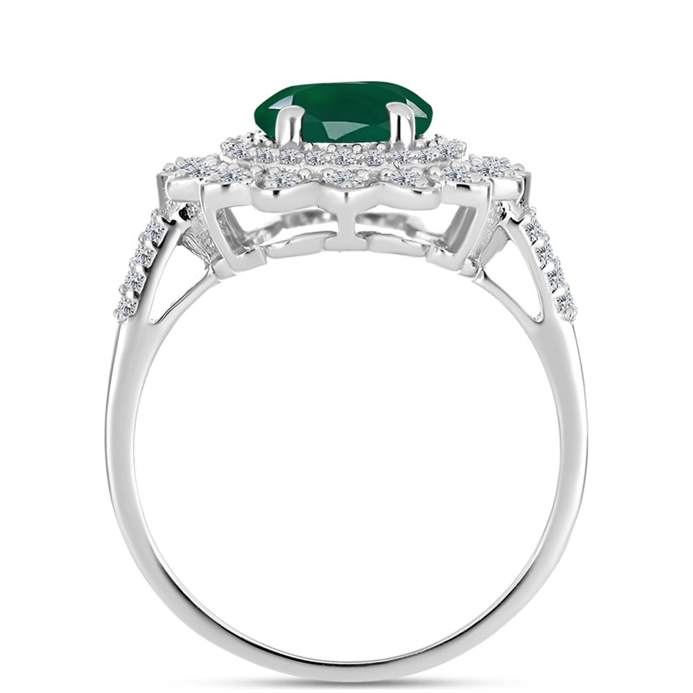 Inel din Argint 925 ( 4.26 grame ) cu Calcedon Verde și Topaz Alb 3.09 Carate
