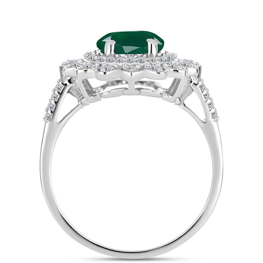 Inel din Argint 925 ( 4.26 grame ) cu Calcedon Verde și Topaz Alb 3.09 Carate