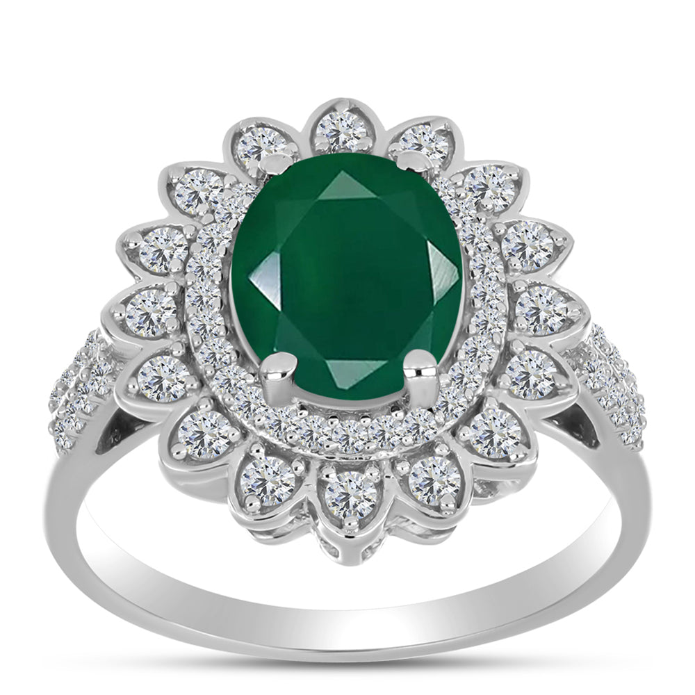 Inel din Argint 925 ( 4.26 grame ) cu Calcedon Verde și Topaz Alb 3.09 Carate