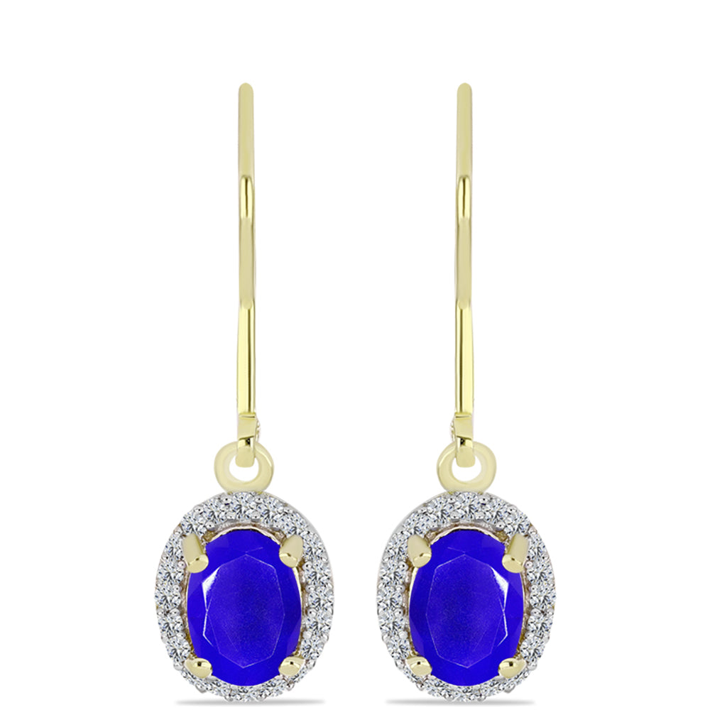 Cercei din Argint 925 Placat cu Aur ( 1.97 grame ) cu Agat Albastru și Topaz Alb 1.4 Carate