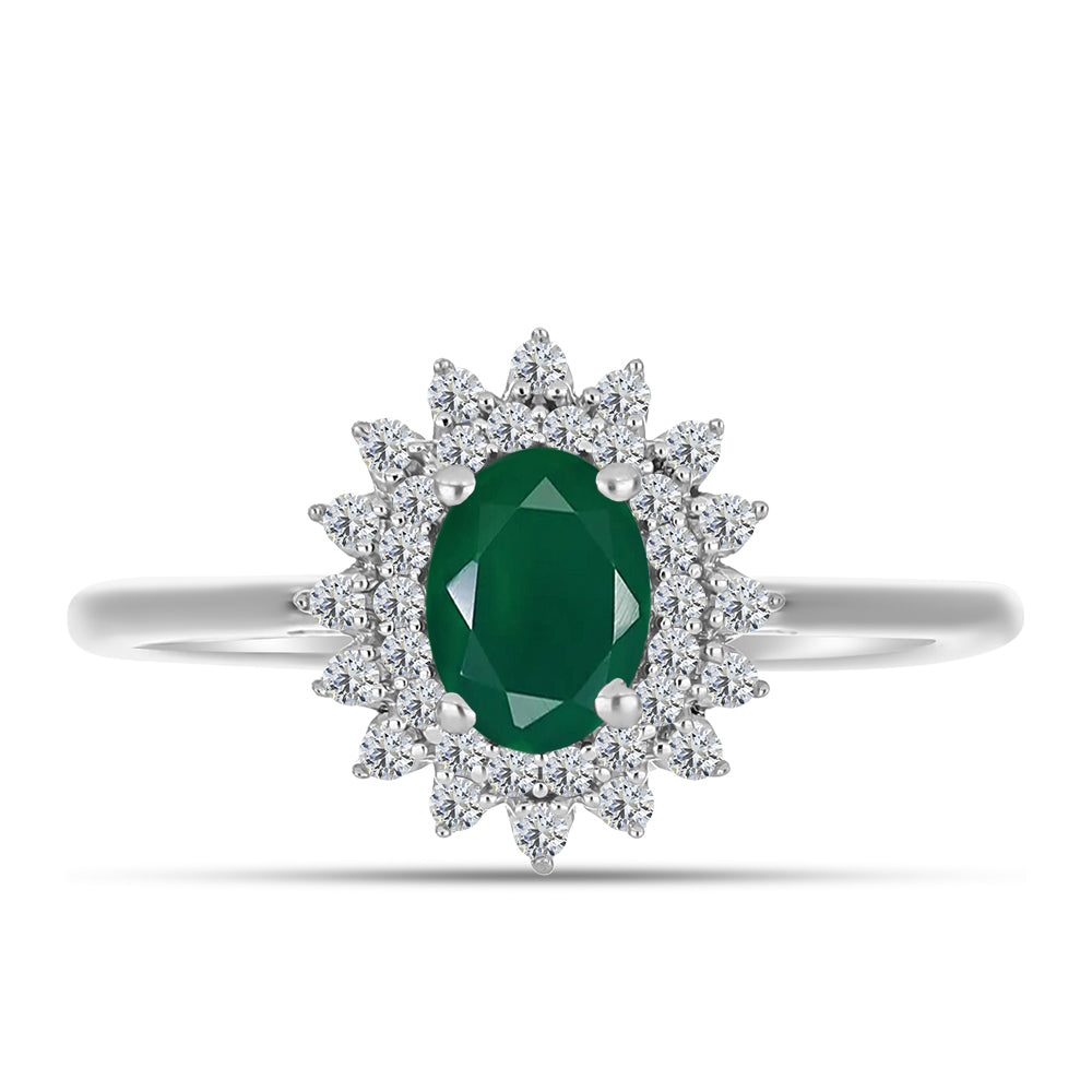 Inel din Argint 925 ( 2.4 grame ) cu Calcedon Verde și Topaz Alb 0.99 Carate