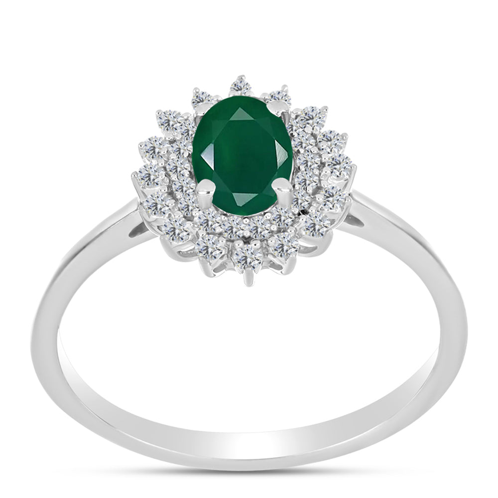 Inel din Argint 925 ( 2.4 grame ) cu Calcedon Verde și Topaz Alb 0.99 Carate