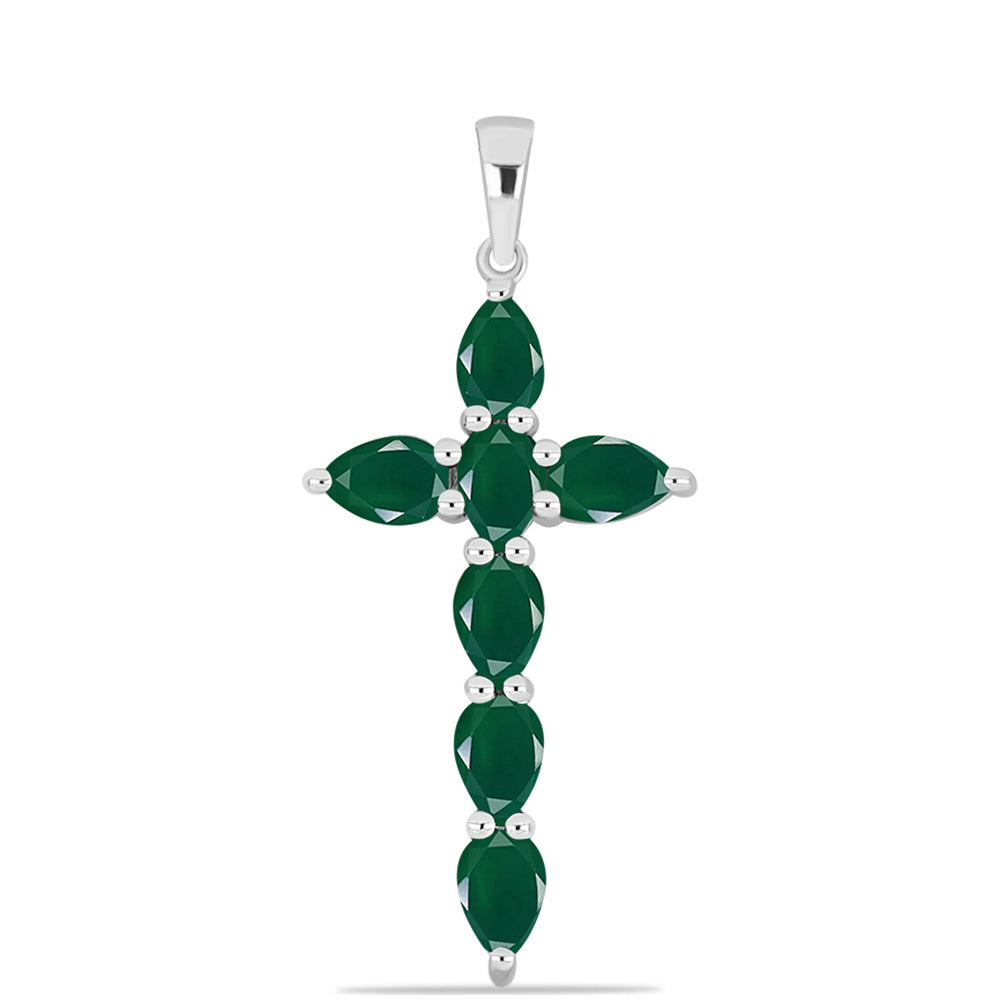 Cruce Pandantiv din Argint 925 ( 2.53 grame ) cu Calcedon Verde 2.49 Carate 1 