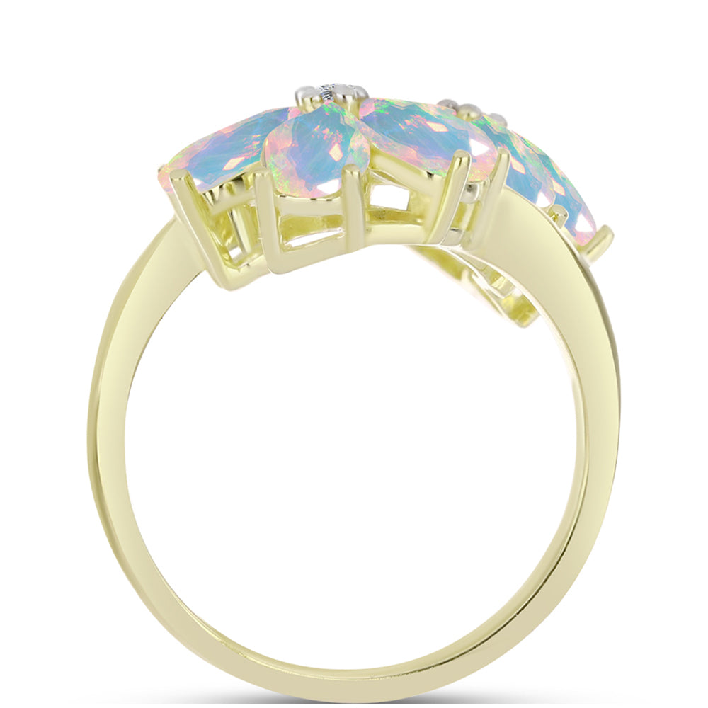 Inel din Argint 925 Placat cu Aur ( 3.65 grame ) cu Opal Welo și Topaz Alb 2.55 Carate