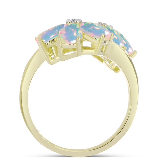 Inel din Argint 925 Placat cu Aur ( 3.65 grame ) cu Opal Welo și Topaz Alb 2.55 Carate