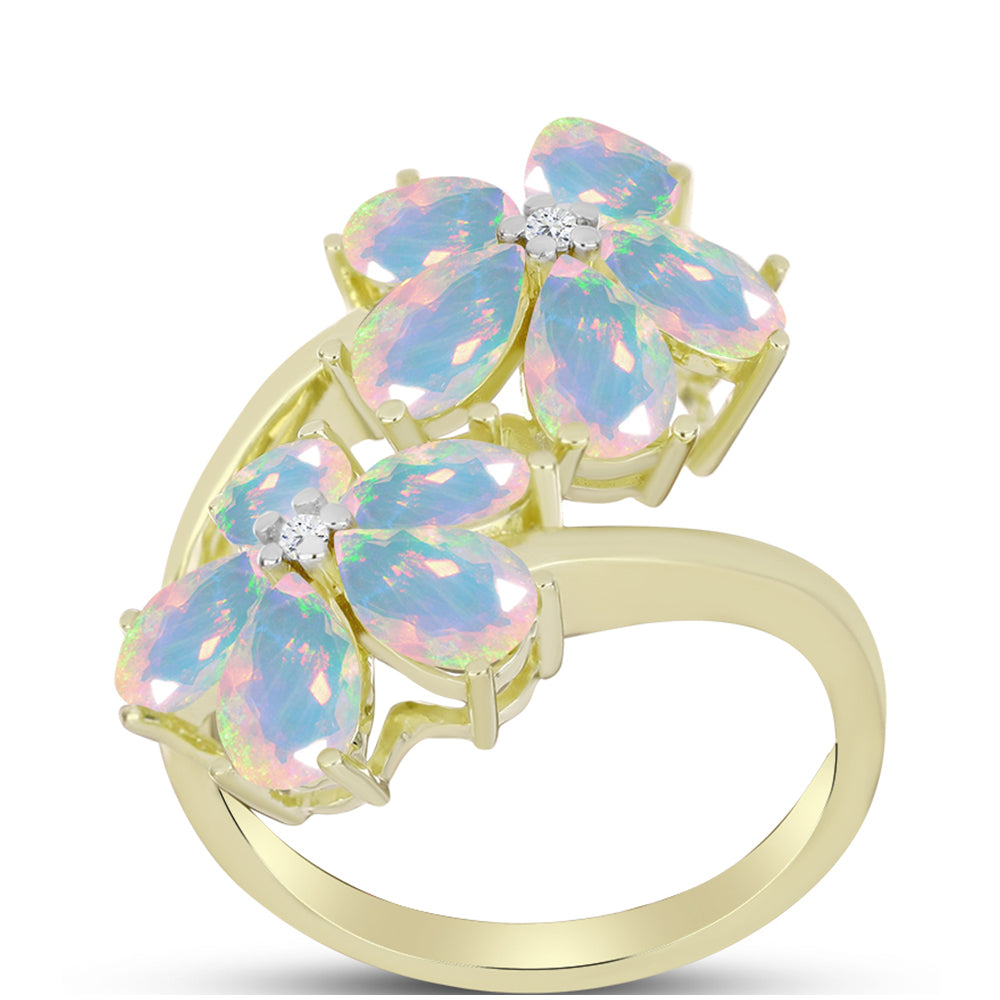 Inel din Argint 925 Placat cu Aur ( 3.65 grame ) cu Opal Welo și Topaz Alb 2.55 Carate