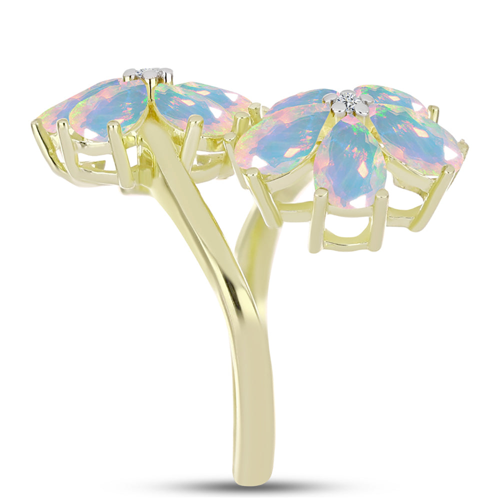 Inel din Argint 925 Placat cu Aur ( 3.65 grame ) cu Opal Welo și Topaz Alb 2.55 Carate