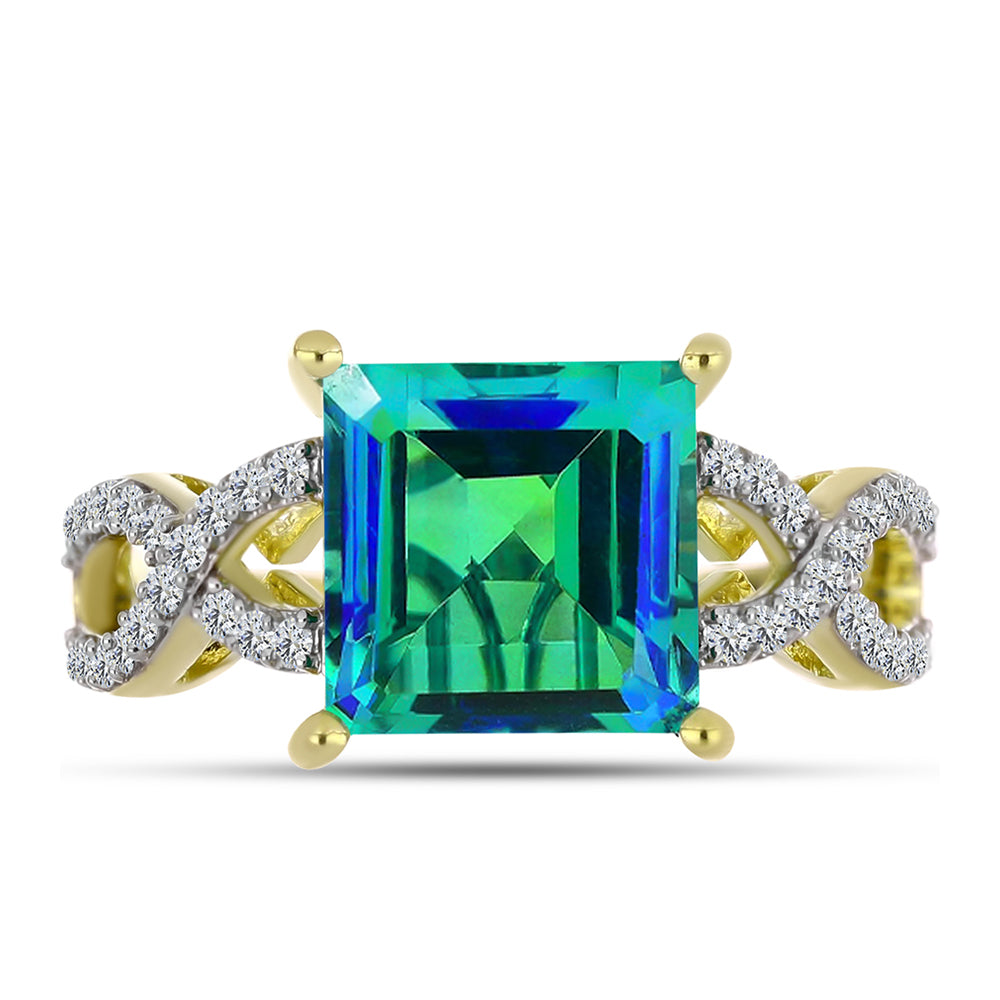 Inel din Argint 925 Placat cu Aur ( 2.83 grame ) cu Cuarț Păun și Topaz Alb 3.8 Carate 1 