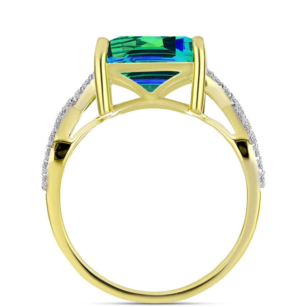 Inel din Argint 925 Placat cu Aur ( 2.83 grame ) cu Cuarț Păun și Topaz Alb 3.8 Carate