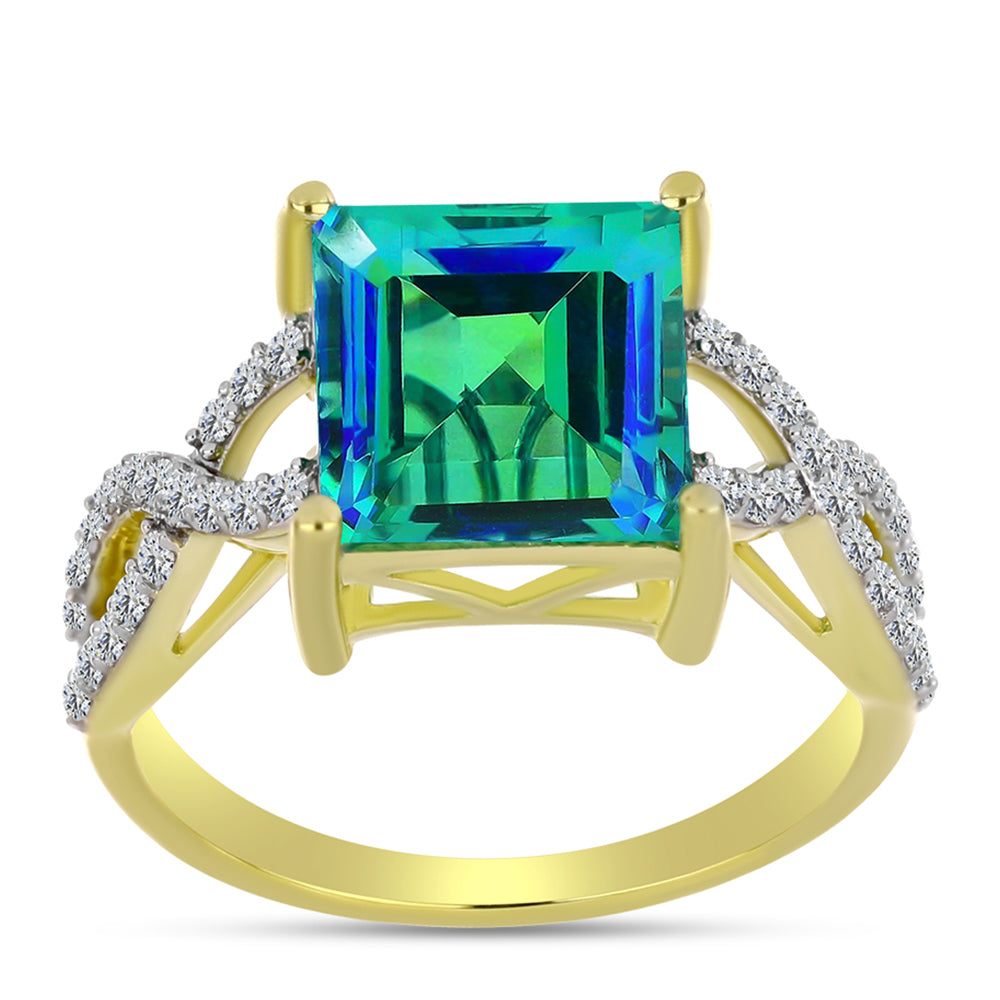 Inel din Argint 925 Placat cu Aur ( 2.83 grame ) cu Cuarț Păun și Topaz Alb 3.8 Carate
