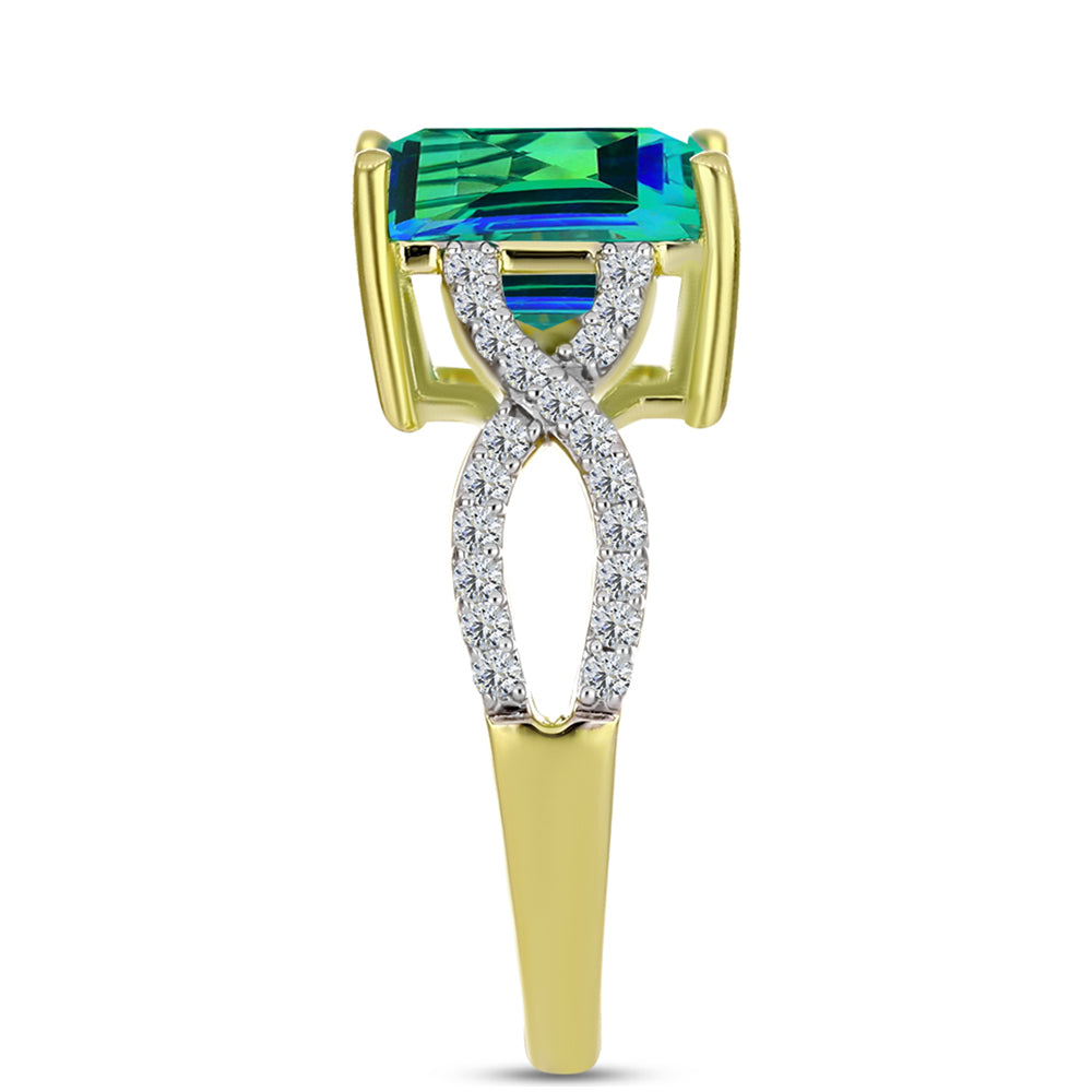 Inel din Argint 925 Placat cu Aur ( 2.83 grame ) cu Cuarț Păun și Topaz Alb 3.8 Carate
