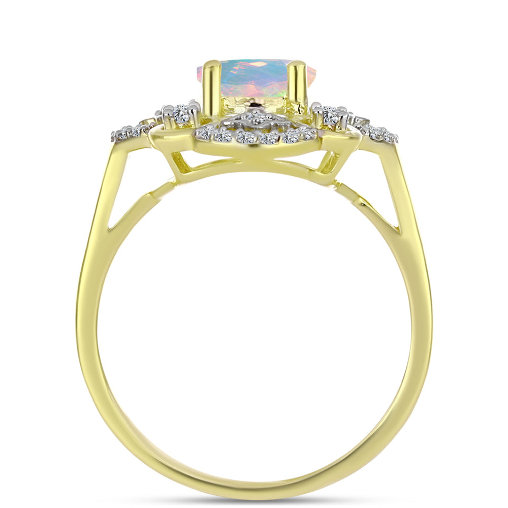 Inel din Argint 925 Placat cu Aur ( 3.58 grame ) cu Opal Welo și Topaz Alb 1.28 Carate