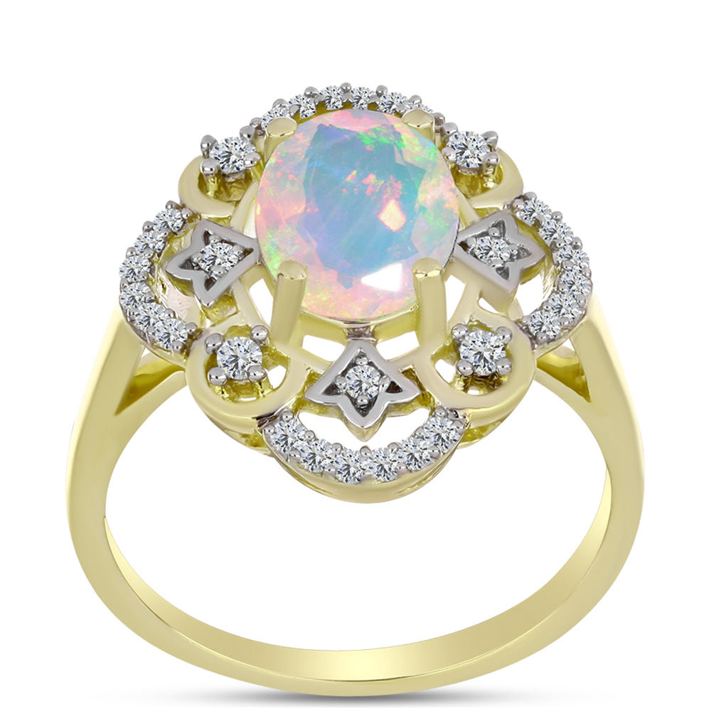 Inel din Argint 925 Placat cu Aur ( 3.58 grame ) cu Opal Welo și Topaz Alb 1.28 Carate