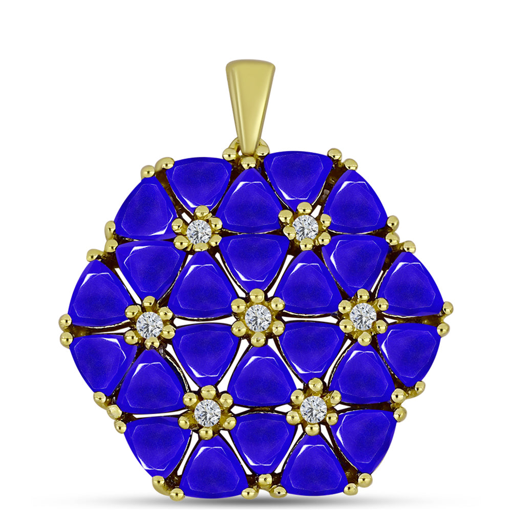 Pandantiv din Argint 925 Placat cu Aur ( 3.54 grame ) cu Agat Albastru și Topaz Alb 5.23 Carate