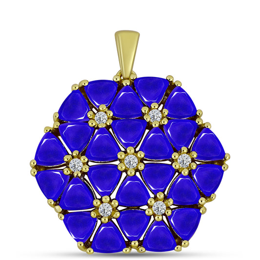Pandantiv din Argint 925 Placat cu Aur ( 3.54 grame ) cu Agat Albastru și Topaz Alb 5.23 Carate