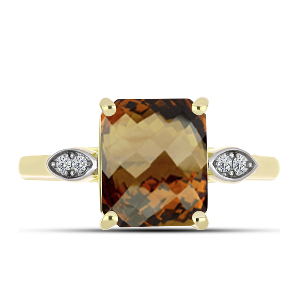 Inel din Argint 925 Placat cu Aur ( 2.8 grame ) cu Cuarț Coniac și Topaz Alb 3.69 Carate 1 