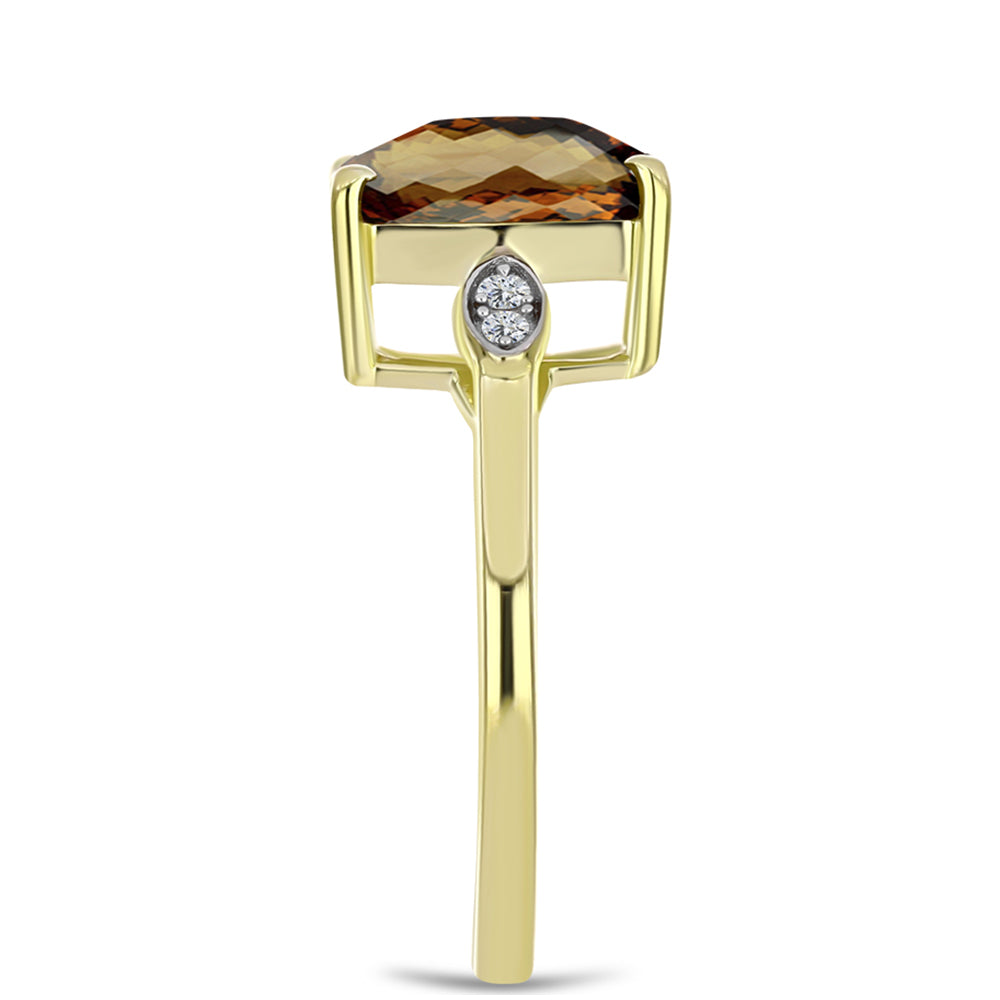 Inel din Argint 925 Placat cu Aur ( 2.8 grame ) cu Cuarț Coniac și Topaz Alb 3.69 Carate