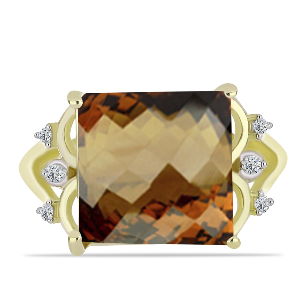 Inel din Argint 925 Placat cu Aur ( 3.22 grame ) cu Cuarț Coniac și Topaz Alb 6.68 Carate 1 