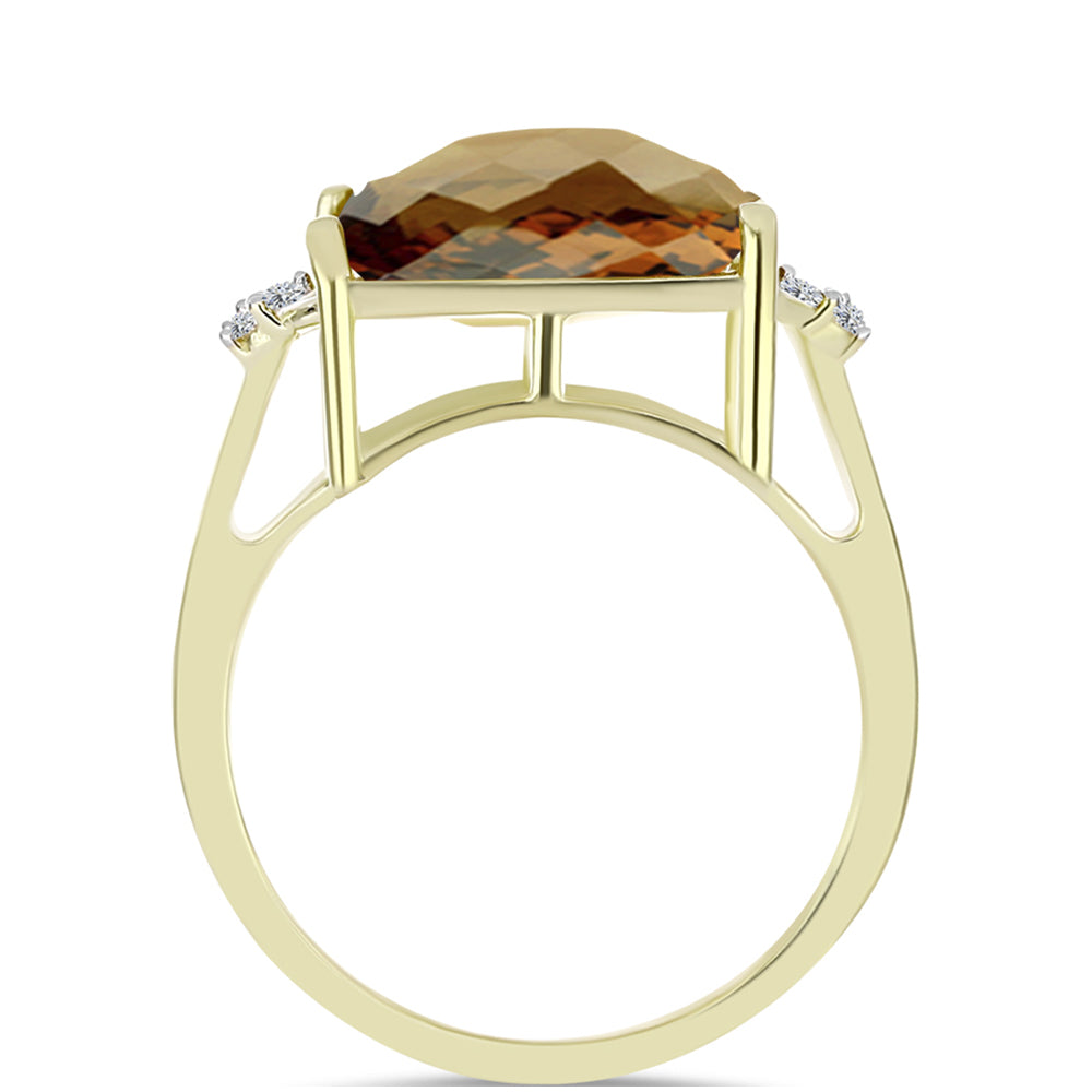 Inel din Argint 925 Placat cu Aur ( 3.22 grame ) cu Cuarț Coniac și Topaz Alb 6.68 Carate 2 