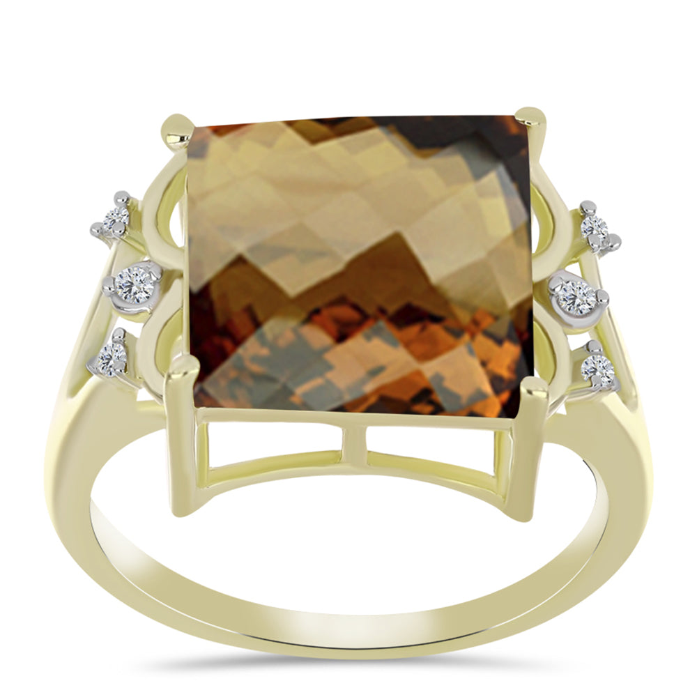 Inel din Argint 925 Placat cu Aur ( 3.22 grame ) cu Cuarț Coniac și Topaz Alb 6.68 Carate 3 