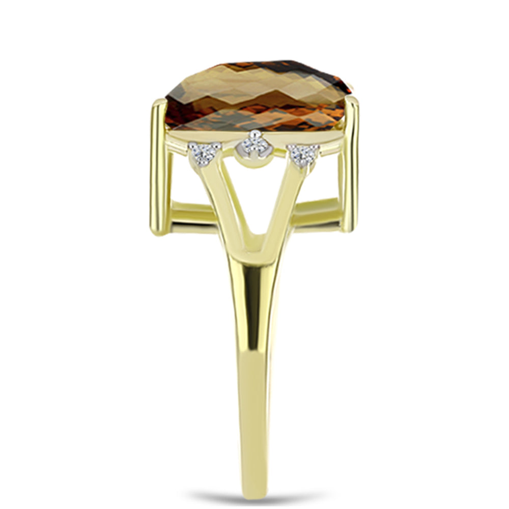 Inel din Argint 925 Placat cu Aur ( 3.22 grame ) cu Cuarț Coniac și Topaz Alb 6.68 Carate