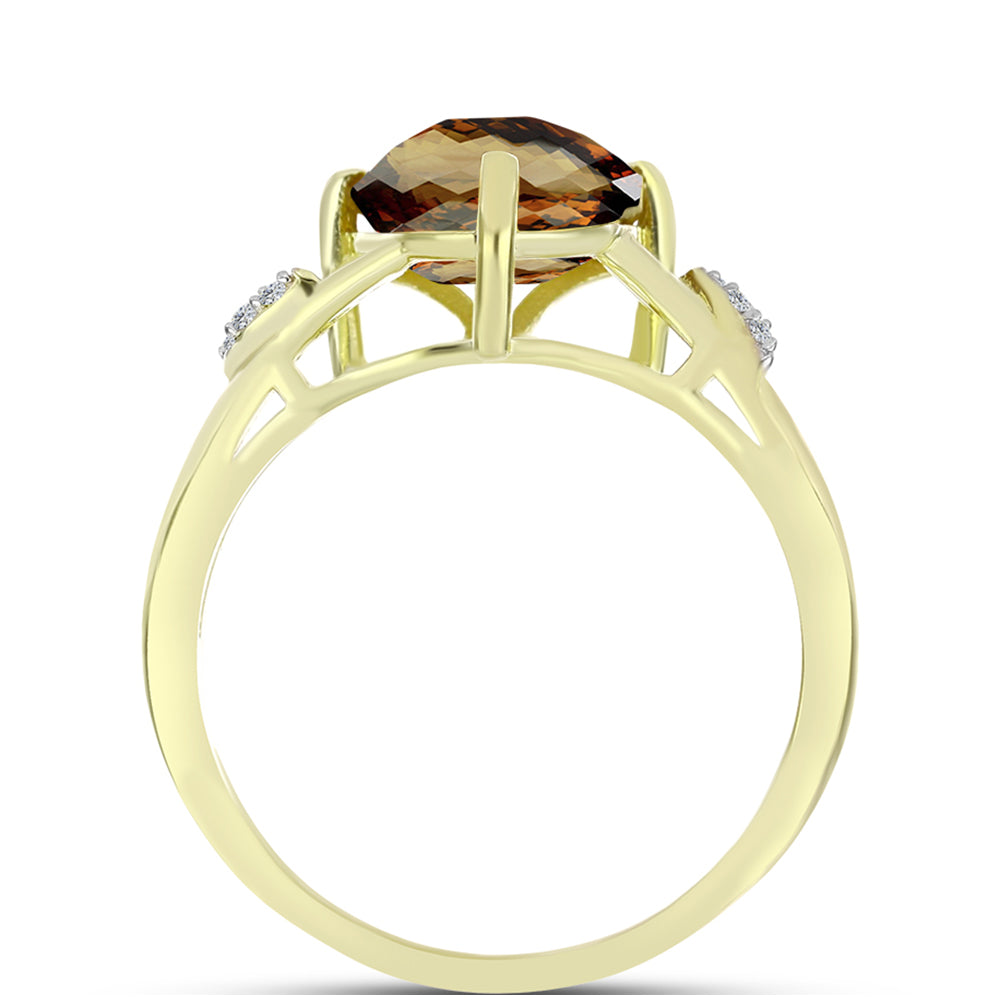 Inel din Argint 925 Placat cu Aur ( 2.8 grame ) cu Cuarț Coniac și Topaz Alb 3.29 Carate