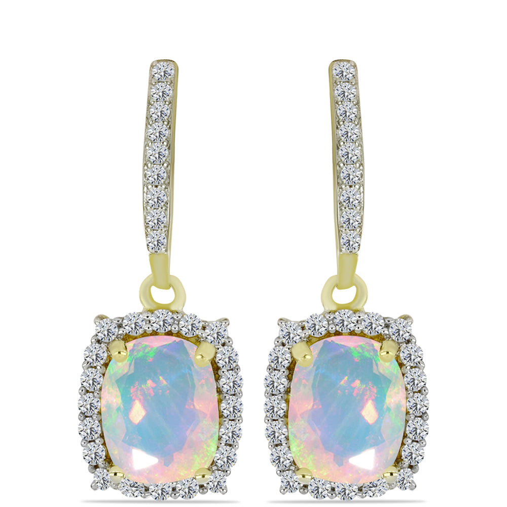 Cercei din Argint 925 Placat cu Aur ( 3.43 grame ) cu Opal Welo și Topaz Alb 3.22 Carate