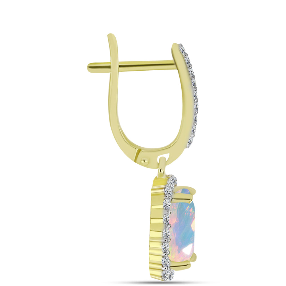 Cercei din Argint 925 Placat cu Aur ( 3.43 grame ) cu Opal Welo și Topaz Alb 3.22 Carate 2 