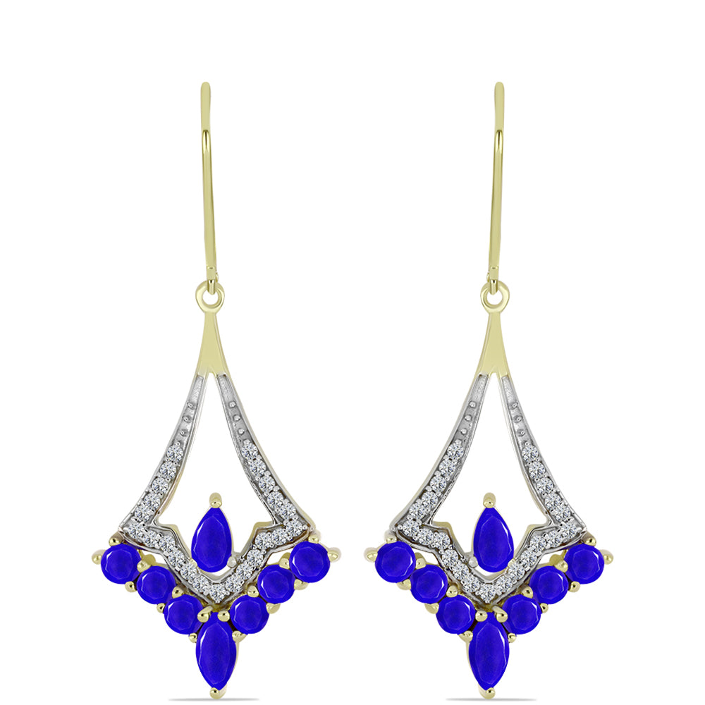 Cercei din Argint 925 Placat cu Aur ( 4.34 grame ) cu Agat Albastru și Topaz Alb 2.59 Carate