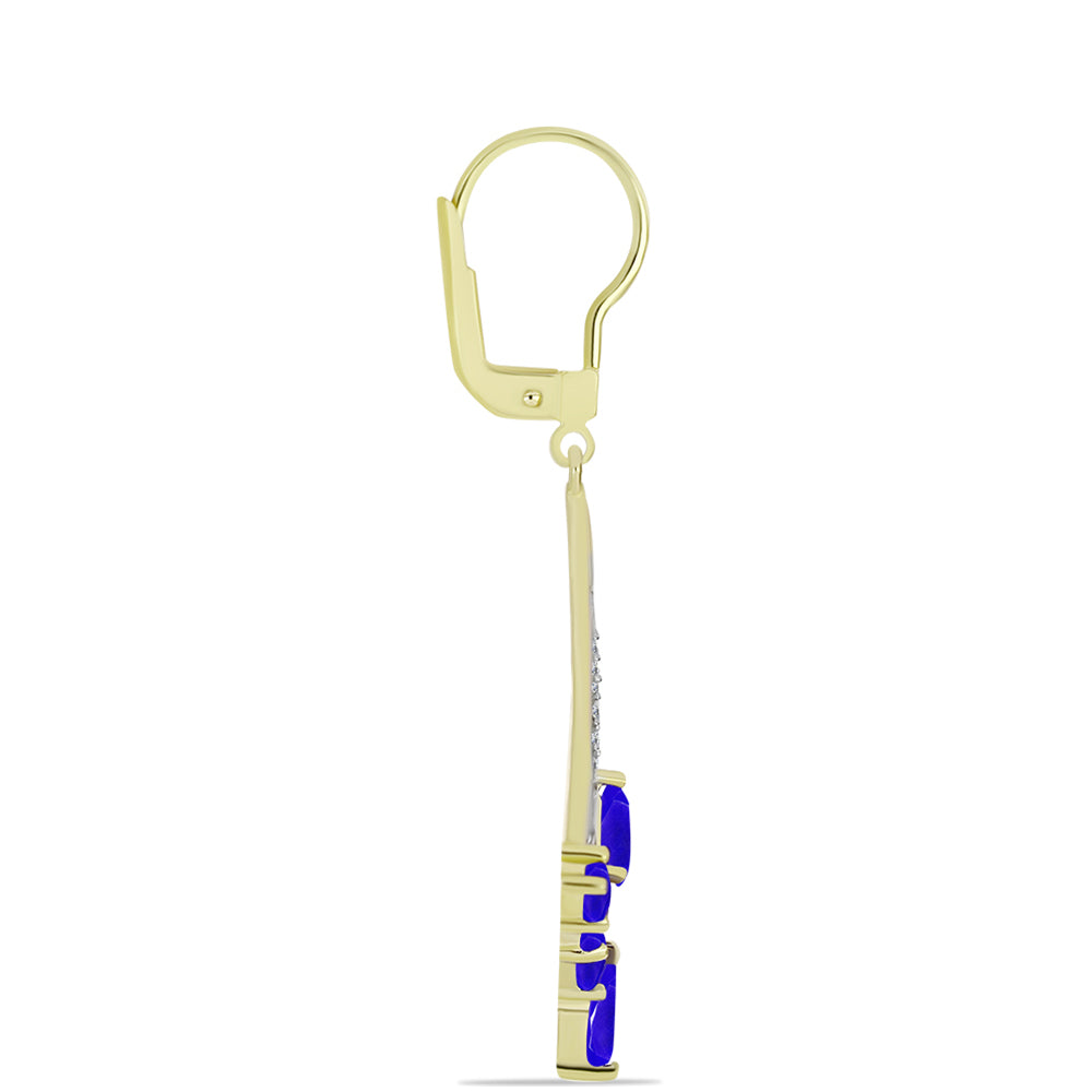 Cercei din Argint 925 Placat cu Aur ( 4.34 grame ) cu Agat Albastru și Topaz Alb 2.59 Carate 2 