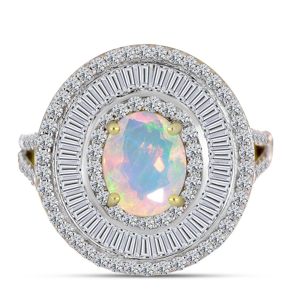Inel din Argint 925 Placat cu Aur ( 6.38 grame ) cu Opal Welo și Zircon Alb 4.34 Carate