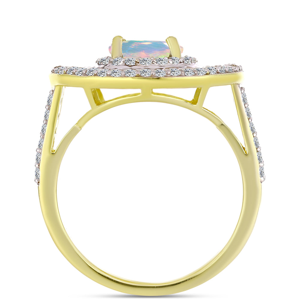 Inel din Argint 925 Placat cu Aur ( 6.38 grame ) cu Opal Welo și Zircon Alb 4.34 Carate 2 